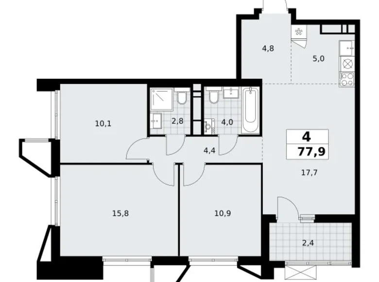 Квартира 4 комнаты 78 м² поселение Сосенское, Россия