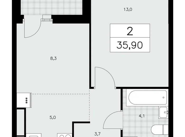 2 room apartment 36 m² poselenie Sosenskoe, Russia