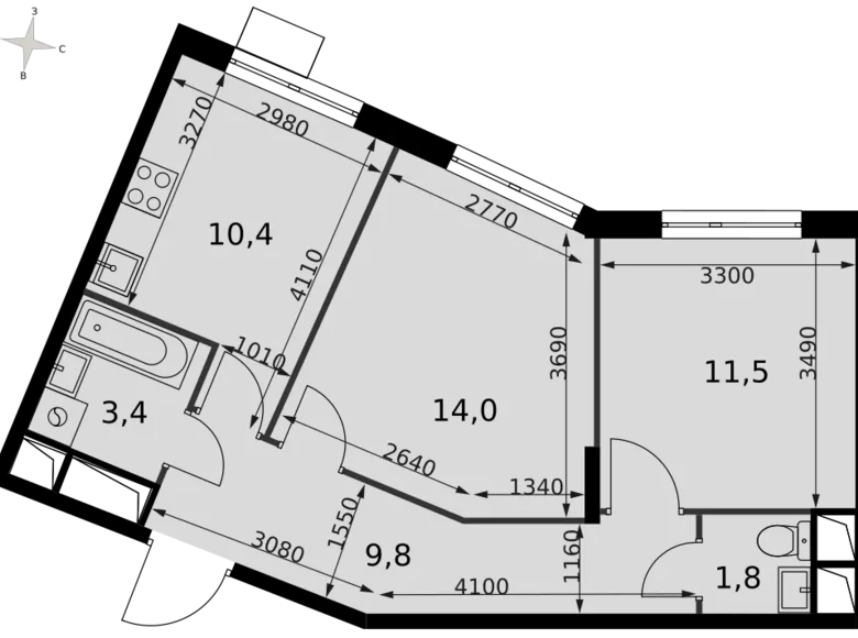 Wohnung 2 zimmer 51 m² Razvilka, Russland