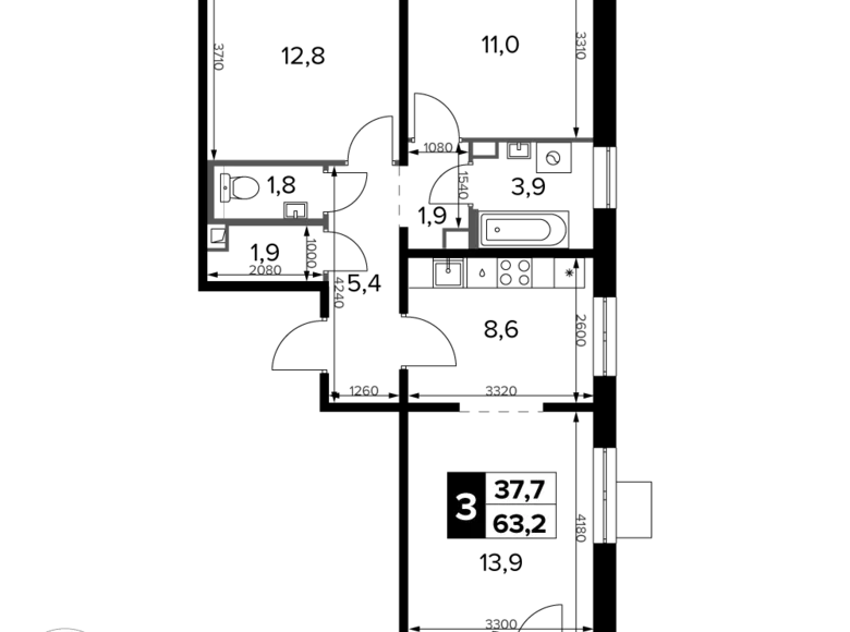 Apartamento 3 habitaciones 63 m² Potapovo, Rusia