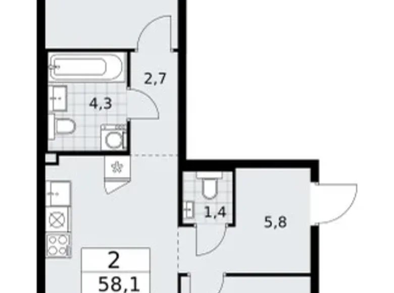 Квартира 2 комнаты 58 м² район Троицк, Россия