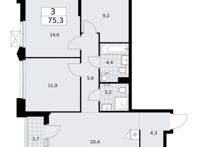 Wohnung 3 zimmer 75 m² Troizk, Russland