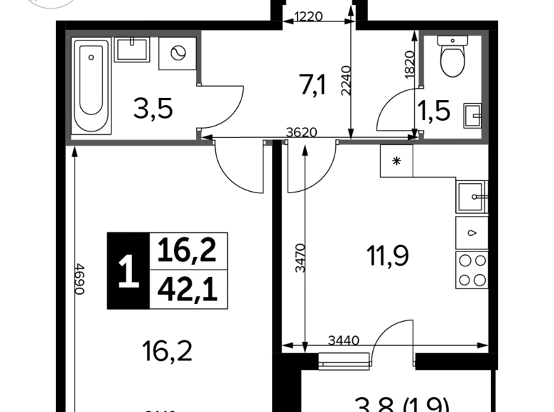 Mieszkanie 1 pokój 42 m² Chimki, Rosja