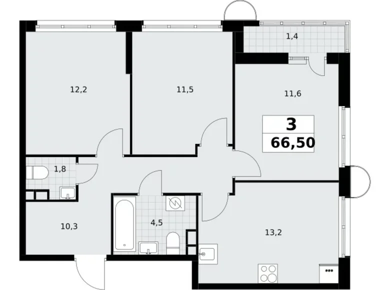 Квартира 3 комнаты 67 м² Postnikovo, Россия