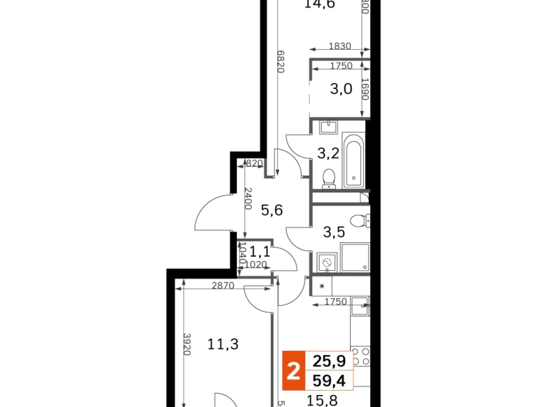 Квартира 2 комнаты 60 м² Москва, Россия