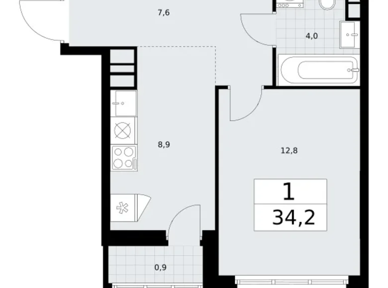 Wohnung 1 zimmer 34 m² Wnukowo, Russland