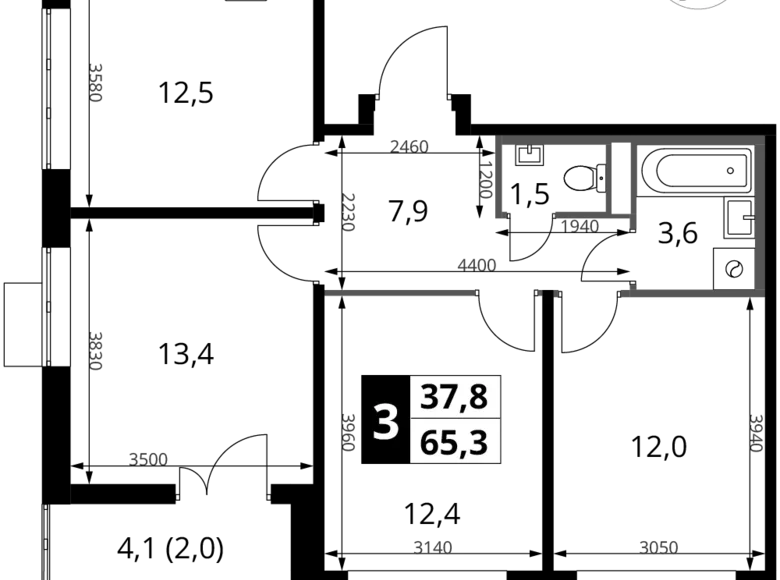 Wohnung 3 zimmer 65 m² Potapovo, Russland