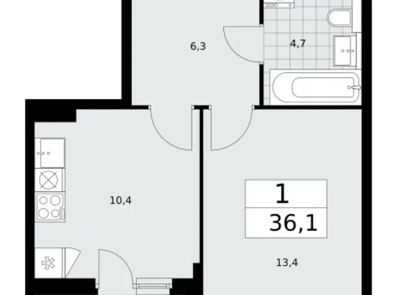 Mieszkanie 1 pokój 36 m² poselenie Sosenskoe, Rosja