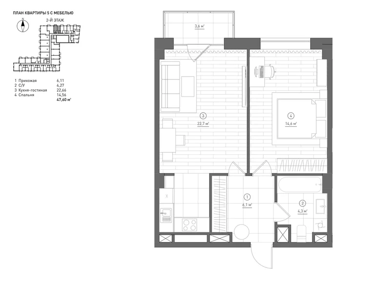 1 bedroom apartment 48 m² Moscow, Russia