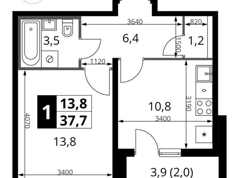 Квартира 1 комната 38 м² Юго-Западный административный округ, Россия