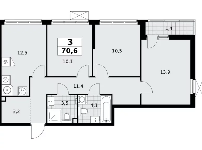 Apartamento 3 habitaciones 71 m² Moscú, Rusia