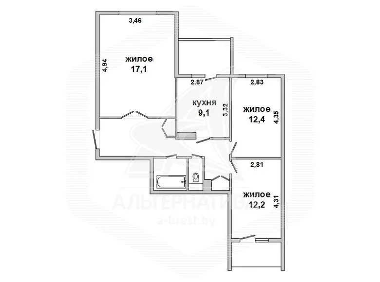 Квартира 1 комната 67 м² Мухавецкий сельский Совет, Беларусь