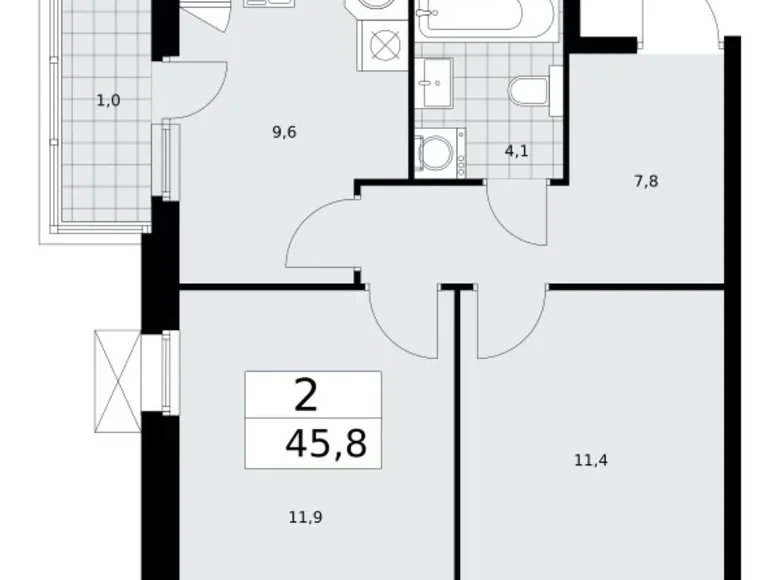 Квартира 2 комнаты 46 м² Москва, Россия