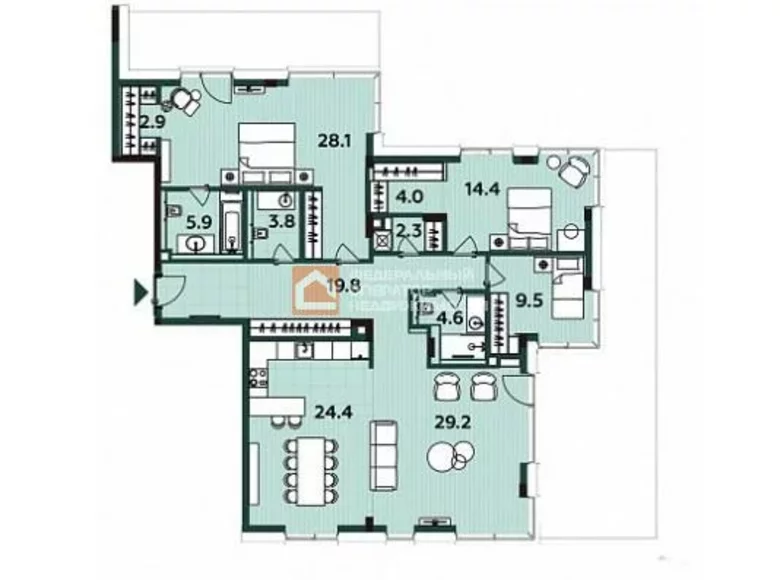 3 room apartment 149 m² Moscow, Russia