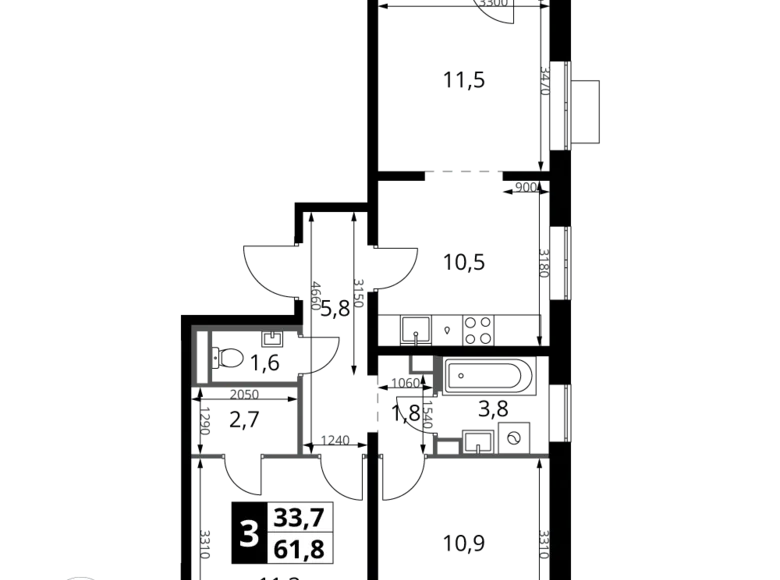 Mieszkanie 3 pokoi 62 m² rejon leniński, Rosja