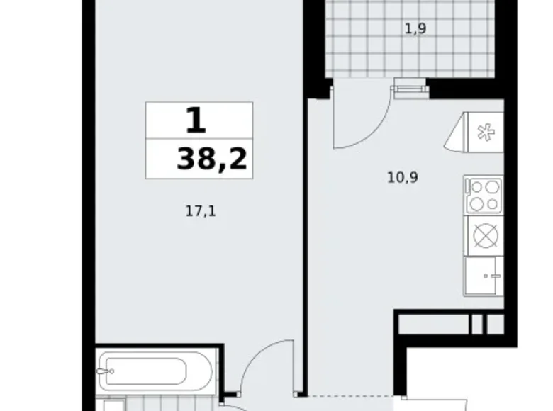 1 room apartment 38 m² poselenie Sosenskoe, Russia