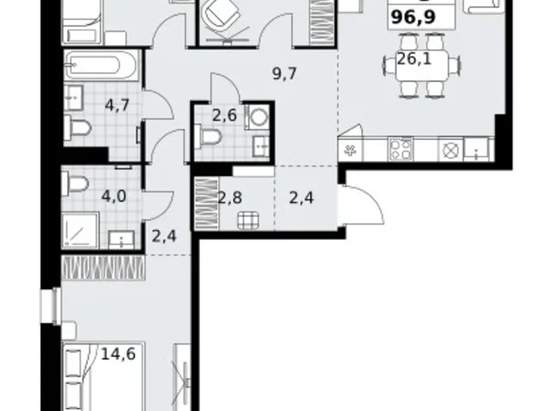 3 room apartment 97 m² Kommunarka, Russia