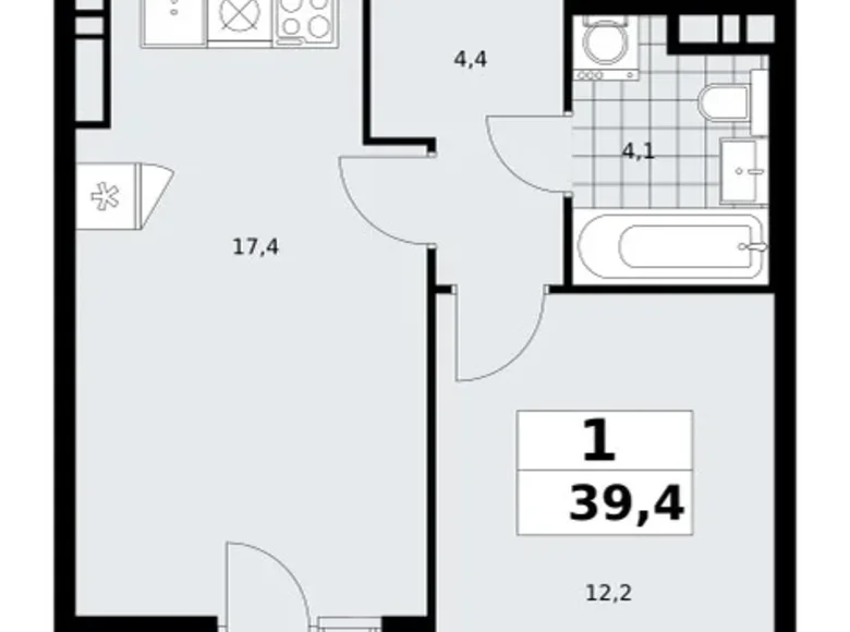 Apartamento 1 habitación 39 m² poselenie Sosenskoe, Rusia