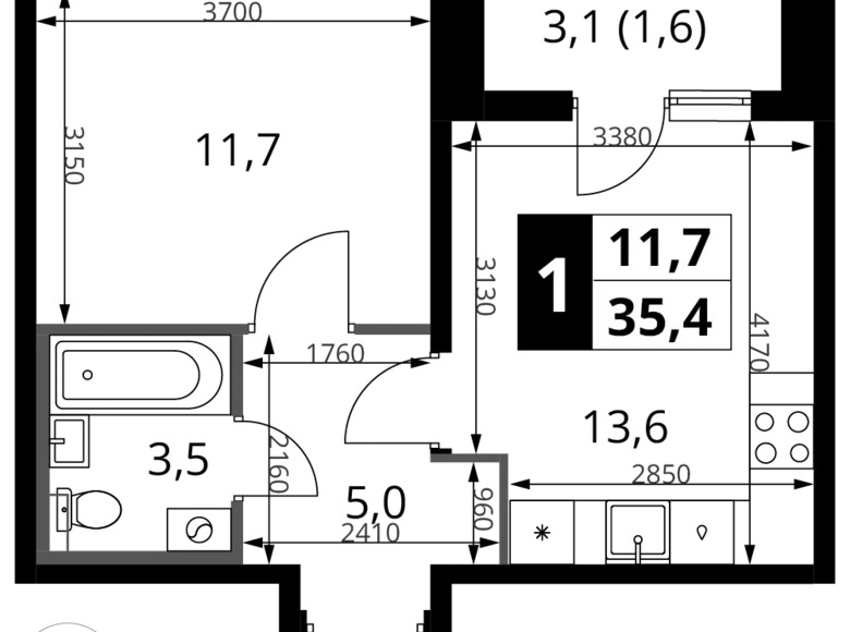 Mieszkanie 1 pokój 35 m² Chimki, Rosja