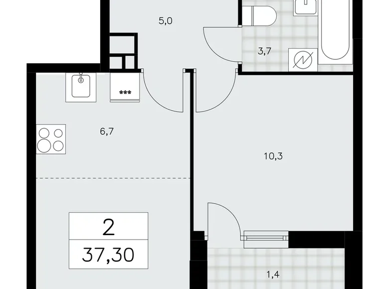 Квартира 2 комнаты 37 м² Москва, Россия