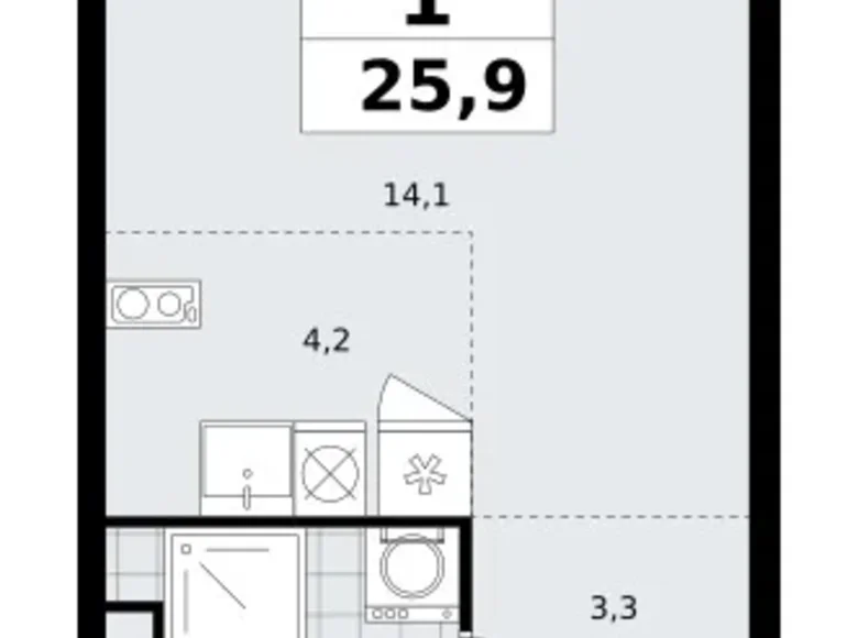 Квартира 1 комната 26 м² Юго-Западный административный округ, Россия