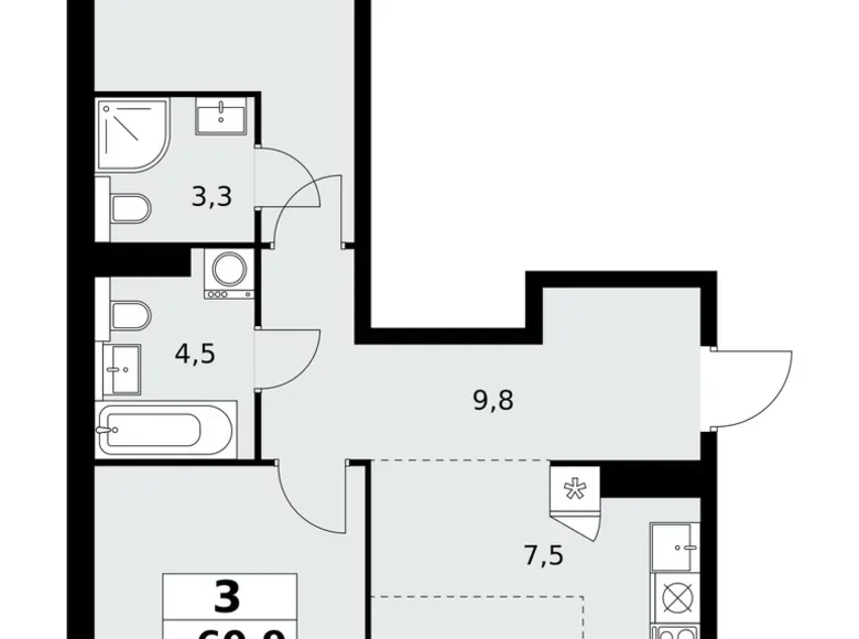 Квартира 3 комнаты 61 м² поселение Сосенское, Россия