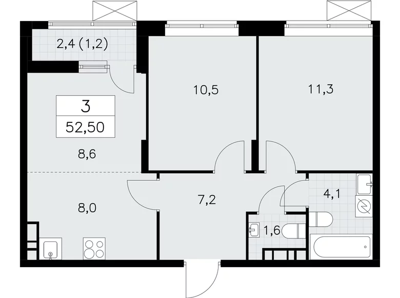 Appartement 3 chambres 53 m² poselenie Sosenskoe, Fédération de Russie
