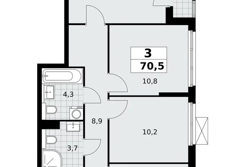 Apartamento 3 habitaciones 71 m² poselenie Sosenskoe, Rusia