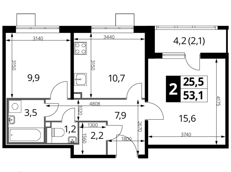 Mieszkanie 2 pokoi 53 m² Nekrasovka District, Rosja