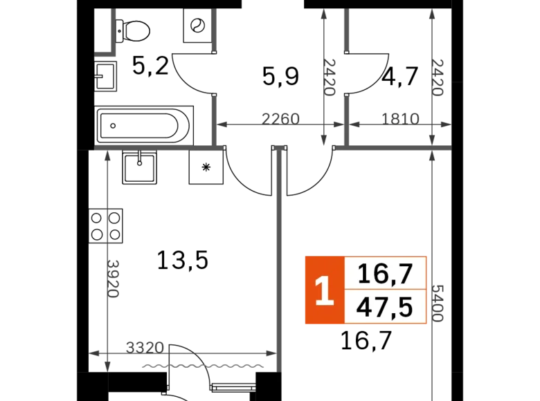 Appartement 1 chambre 48 m² Moscou, Fédération de Russie