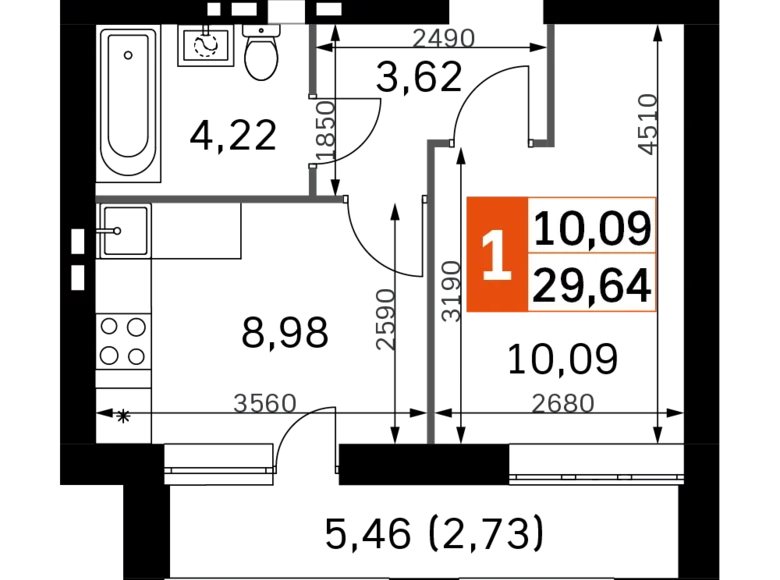 Квартира 1 комната 30 м² Одинцовский городской округ, Россия