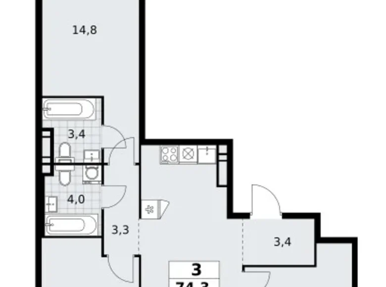 Квартира 3 комнаты 74 м² поселение Сосенское, Россия