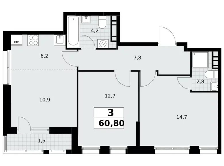 3 room apartment 61 m² Postnikovo, Russia
