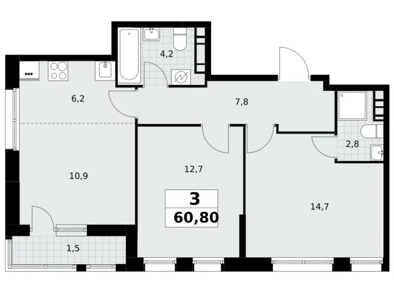 Wohnung 3 Zimmer 61 m² Postnikovo, Russland