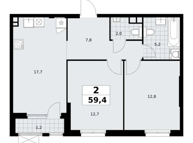 Apartamento 2 habitaciones 59 m² South-Western Administrative Okrug, Rusia