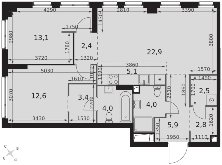 Квартира 3 комнаты 79 м² Москва, Россия