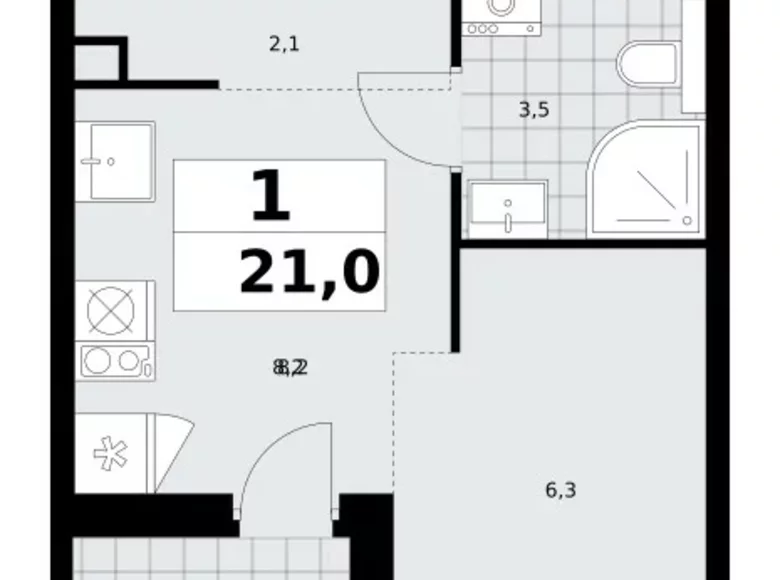 Mieszkanie 1 pokój 21 m² poselenie Sosenskoe, Rosja