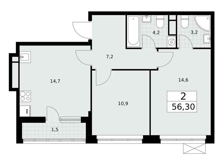 Apartamento 2 habitaciones 56 m² Postnikovo, Rusia