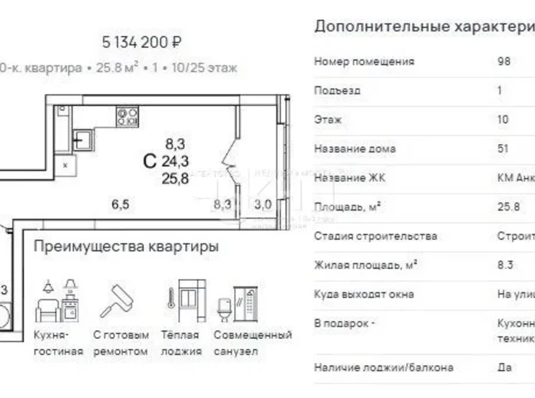 Wohnung 25 m² Ankudinovka, Russland