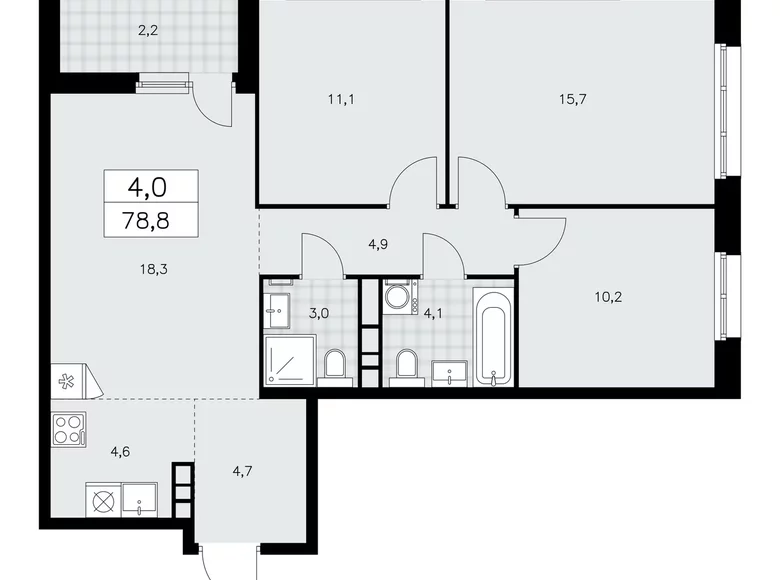 Appartement 4 chambres 79 m² poselenie Sosenskoe, Fédération de Russie