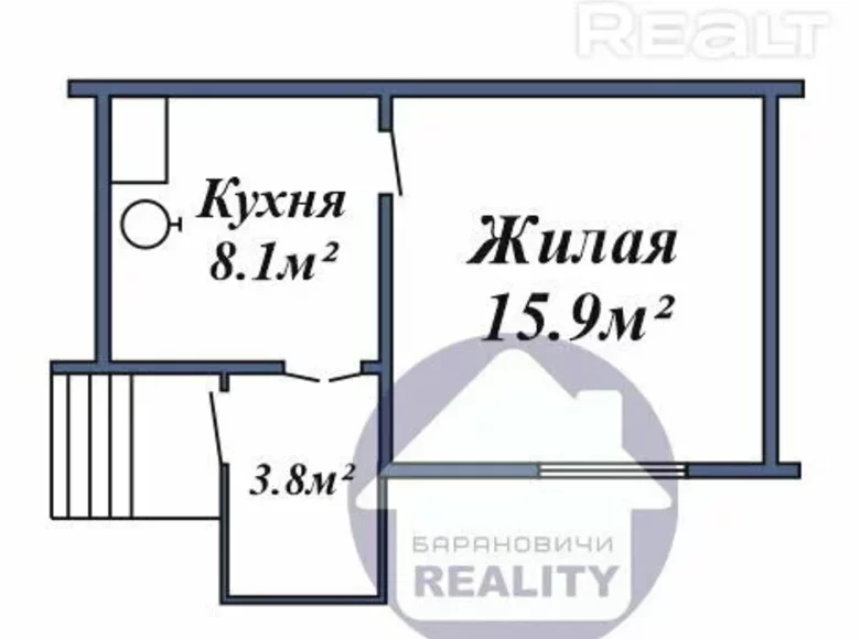 1 room apartment 28 m² Baranavichy, Belarus