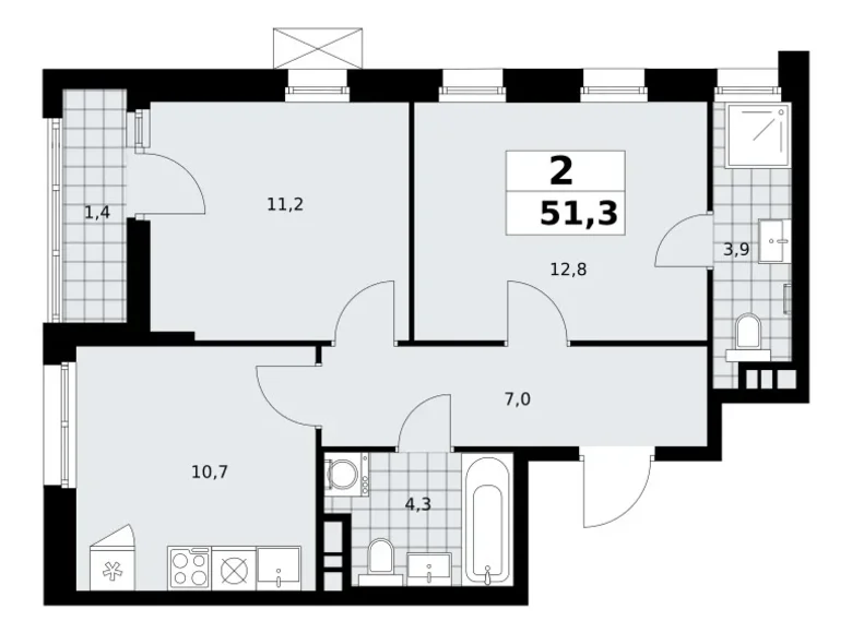 Mieszkanie 2 pokoi 51 m² poselenie Sosenskoe, Rosja