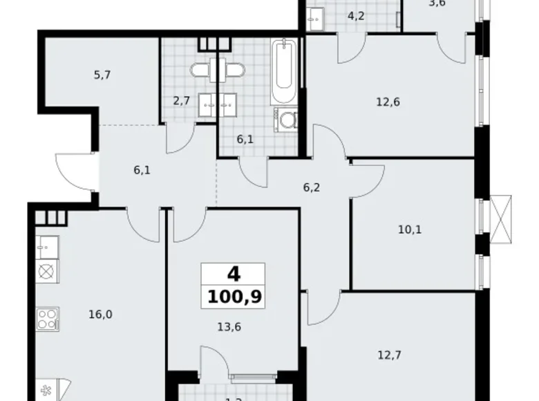 Wohnung 4 Zimmer 101 m² Südwestlicher Verwaltungsbezirk, Russland