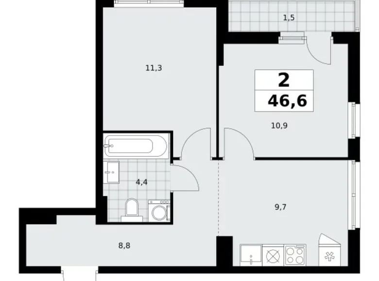 2 room apartment 47 m² poselenie Sosenskoe, Russia