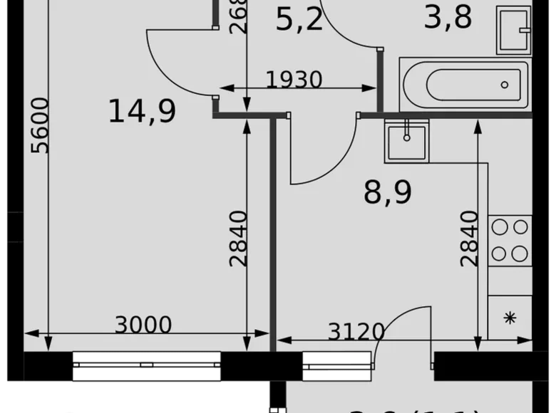 Квартира 1 комната 34 м² Развилка, Россия