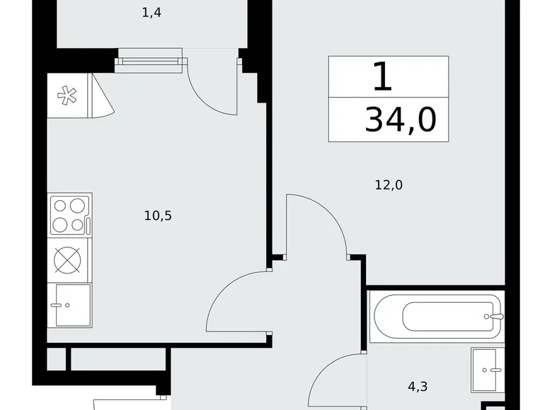 Wohnung 1 zimmer 34 m² poselenie Sosenskoe, Russland