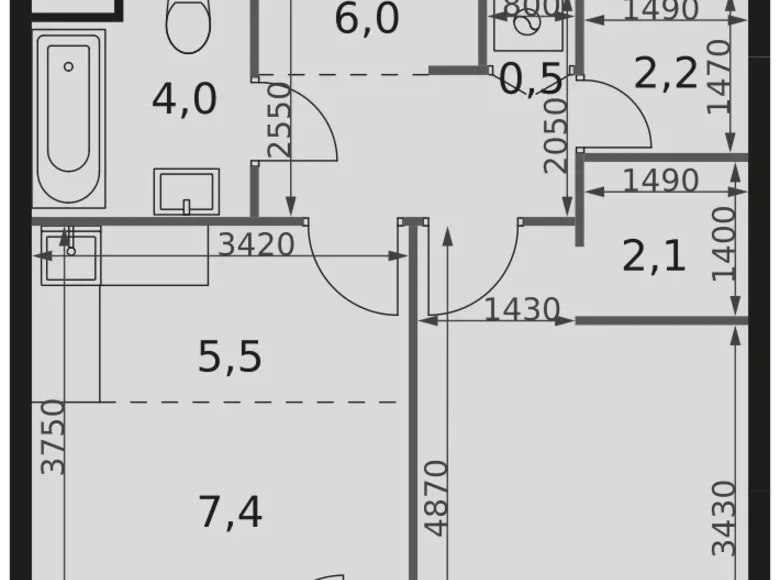 1 room apartment 42 m² Moscow, Russia