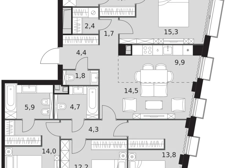 Mieszkanie 4 pokoi 114 m² North-Western Administrative Okrug, Rosja