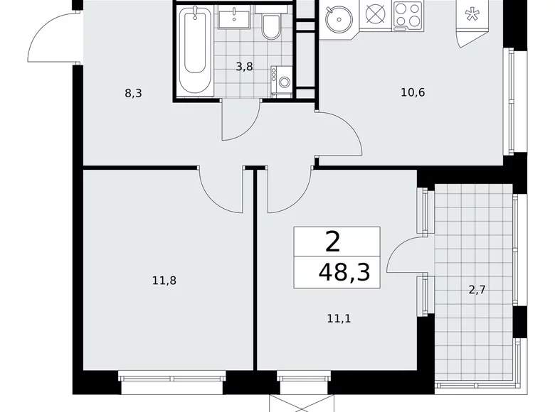 2 room apartment 48 m² Moscow, Russia