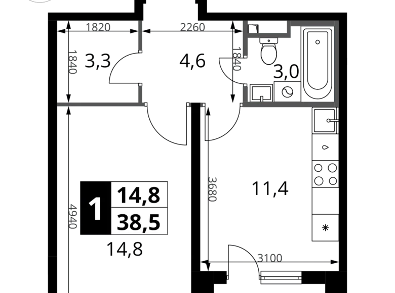 Appartement 1 chambre 39 m² Potapovo, Fédération de Russie